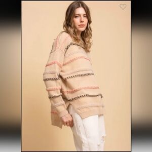 Velvet Cream and Pink Striped Sweater